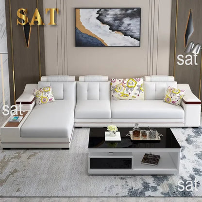 A New Modern Electric Reclining Function Sofa Leather Small Unit Living Room Corner Sofa