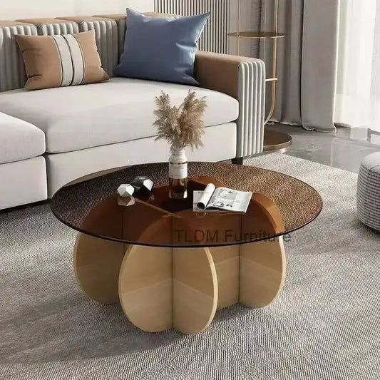 Table basse de salon ronde en verre trempé, design créatif, résistante aux hautes températures, style luxe