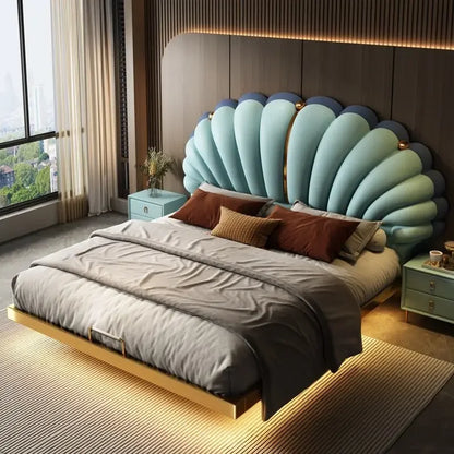 Luxury Beds 2 People Frame Floating Light Luxury Leather LED Lamp Double Bed Pink And Blue Queen Bed Frames Bedroom Furniture