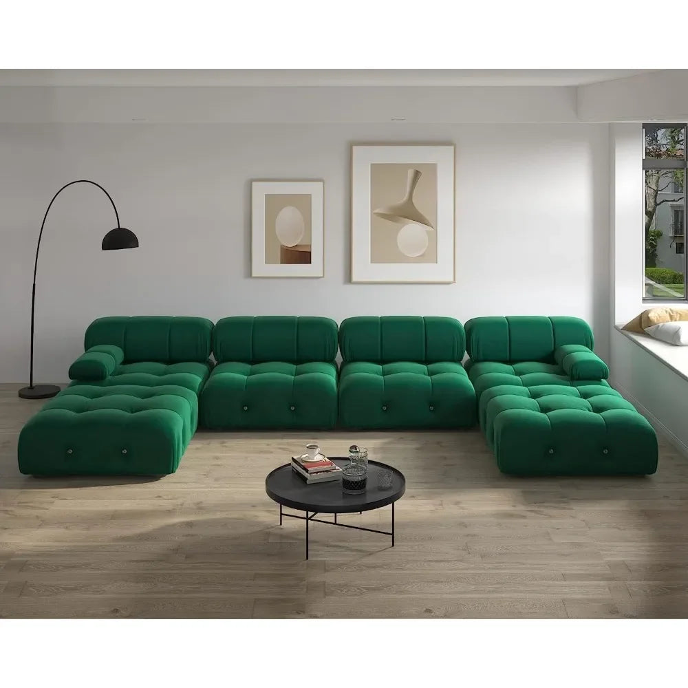Nordic Sofa 138" Convertible Modular Sectional Couch, U-Shaped Minimalist Velvet , Mid-Century Modern Comfy