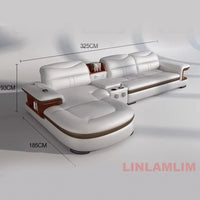 Modern L-Shaped Sectional Sofa with Chaise, Luxury Italian Genuine Leather Couch with adjustable headrest, Storage, USB, Console