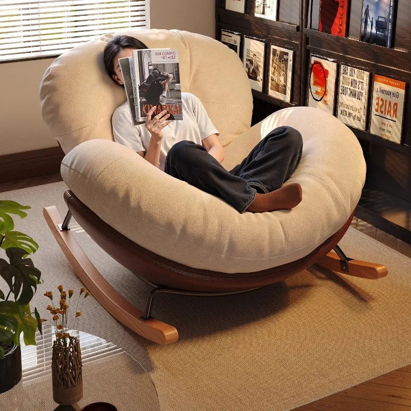 Egg Shell Rocking Chair Lounge Recliner Bed Sleep Rest Foldable Single Seater Indoor Outdoor Casual Living Room Chair Furniture
