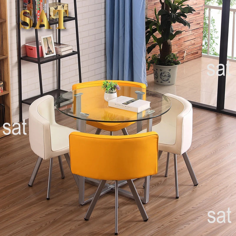 Modern Dining Table and Chair Set Modern Restaurant Home Dining Room Dinning Table Glass Top Round Dining Table Set
