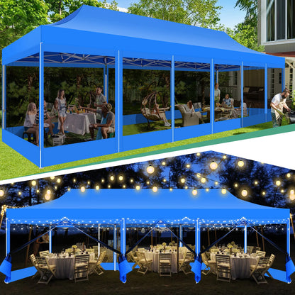 10x30FT Canopy Tent with 8 Sidewalls,Heavy Duty Pop up Canopy Party Tent with Mosquito Netting,Easy up Screen Canopy for Parties