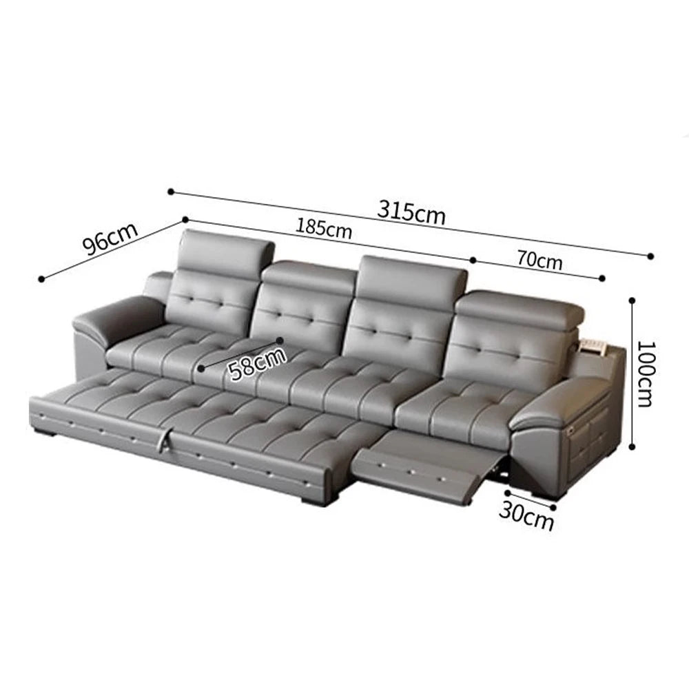 Electric Reclining Sectional Sofa Bed with Cup Holder & Adjustable Headrests – Italian Genuine Leather Convertible Sleeper Couch