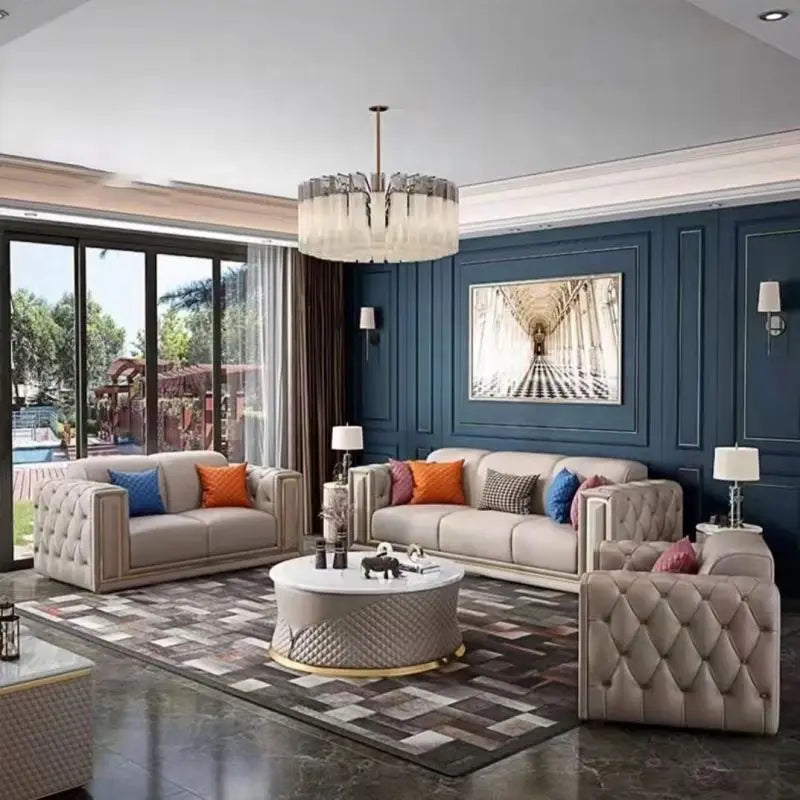/ Modern New Design Luxury Couch With Brass Legs Plush Leather Sofa Living Room Furniture