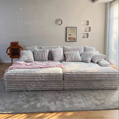 Modern Luxury Dove Gray Cord Fabric Comfy Cinema Sleeper Sofa Couch Double Chaise Lounge for Home Living Room