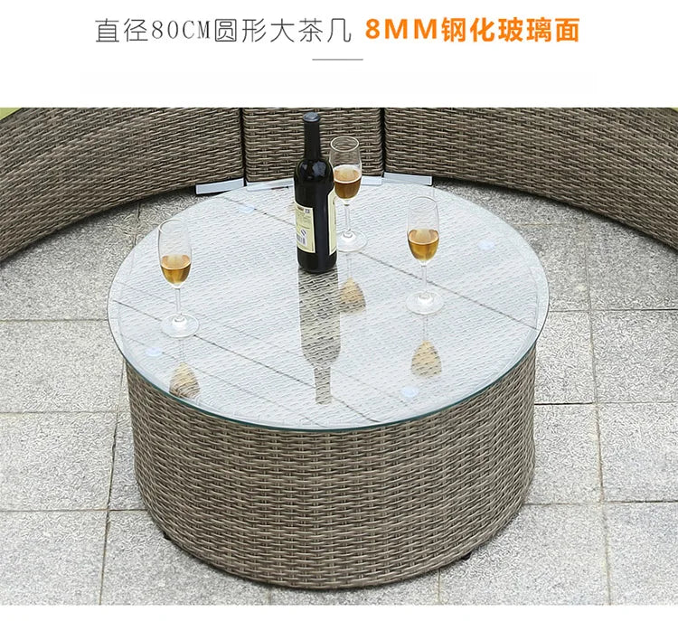 Outdoor round rattan sofa combination curved living room sofa