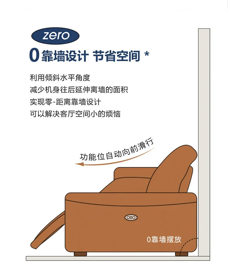 Leather electric sofa function: zero wall sofa, living room top layer cowhide size adjustable inline sofa