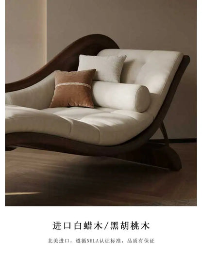 New Chinese black walnut solid wood chaise longue living room sofa sun couch