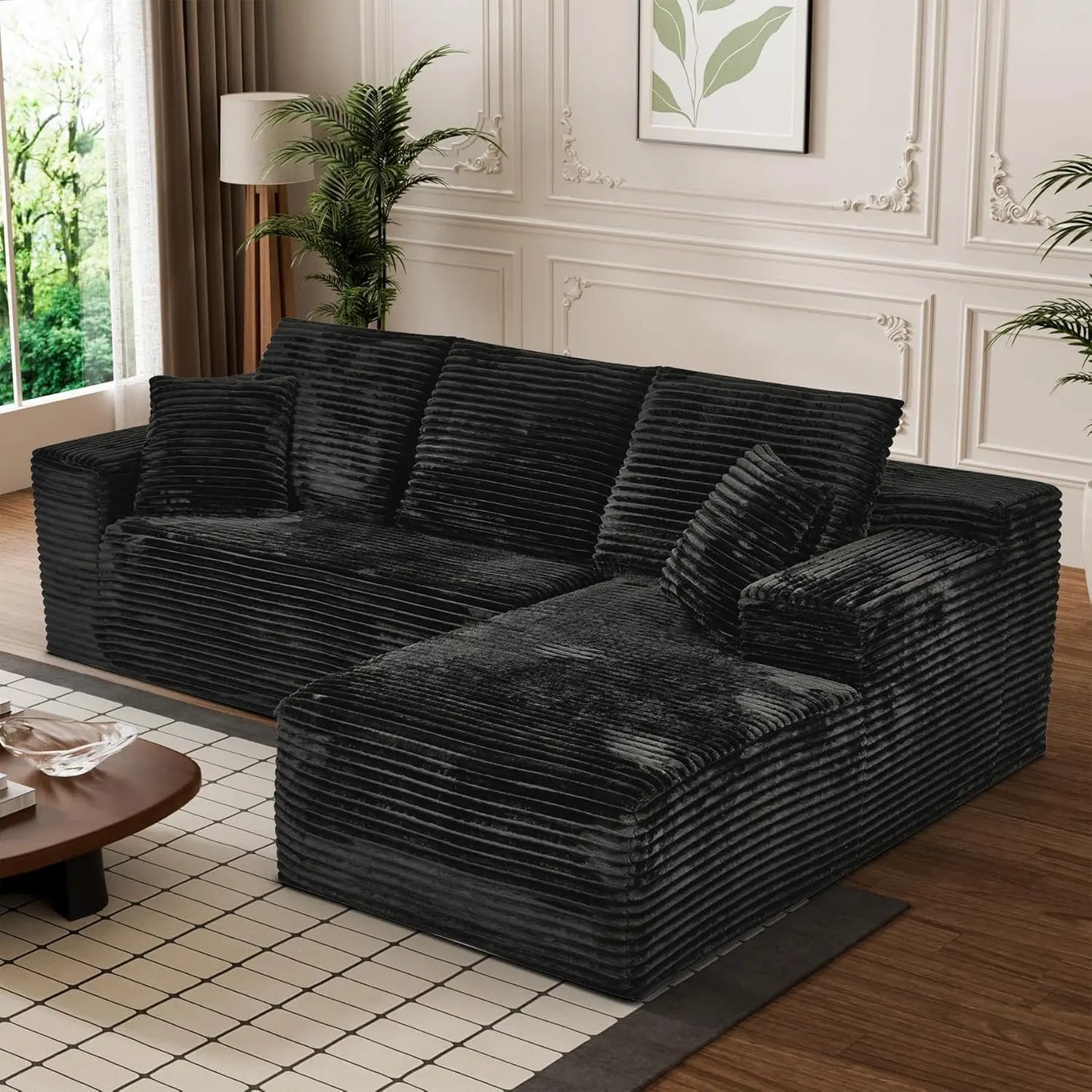 Modular Sectional Sofa Cloud Sectional Couch, 107" Comfy Fluffy L Shaped Dark Grey Couches for Living Room, Deep Seat