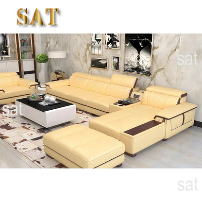 Hot Modern Design Modular L Shape Couch Living Room Sofa Set Furniture Luxury Home Lounge Modular Large Corner Leather Sofa