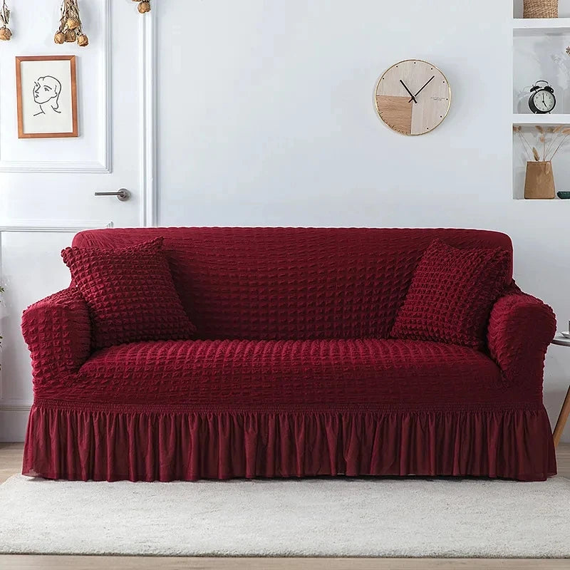 1 Seater Seersucker Sofa Cover with Elastic Skirt Stretch Sofa Protector Removable Slipcover Armchair Cover Elastic Couch Cover