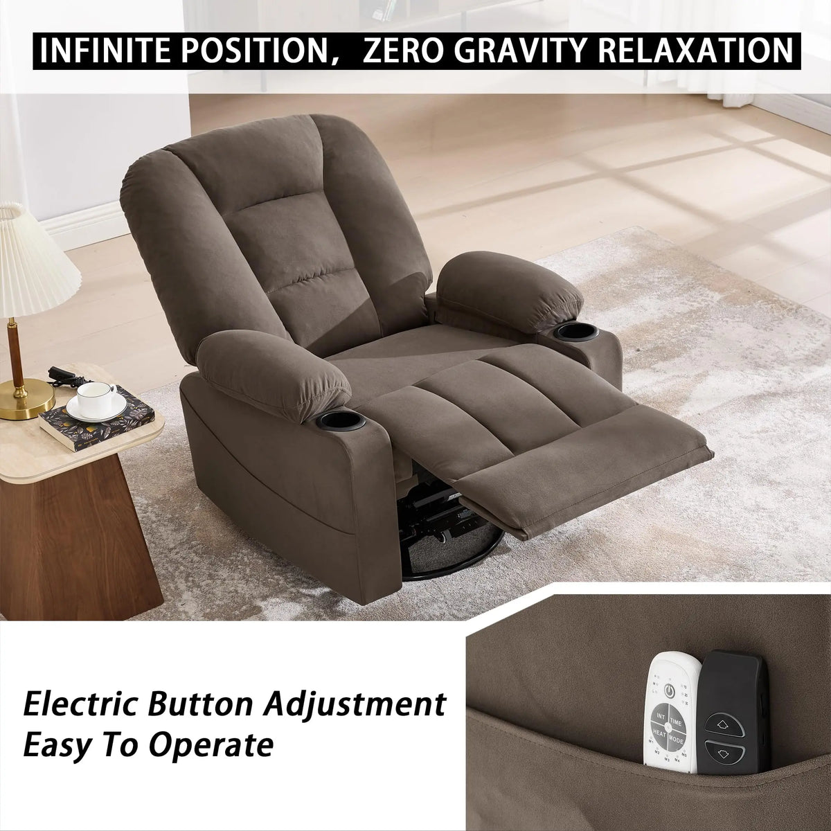 Power Swivel Rocker Recliner Chair for Adults (Brown2)