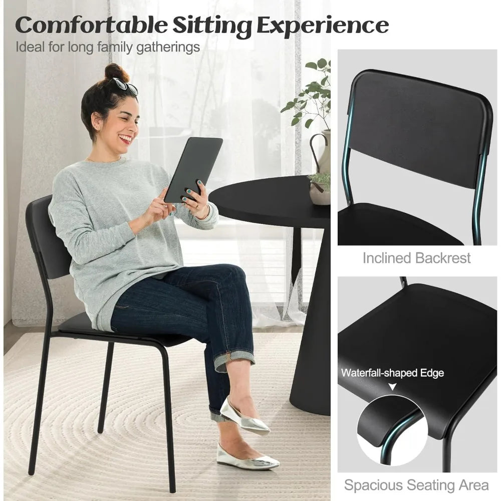 Set of 4 Stackable Metal Dining Chairs - Lightweight Kitchen Chairs with Tilt Backrest and Strong Metal Legs, Suitable for Indoo