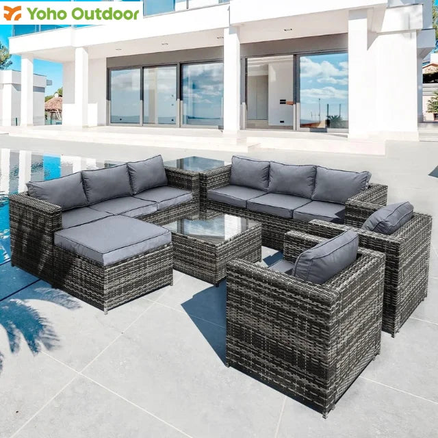 9 Seater 7-Piece Outdoor Sectional Sofa with PE Rattan Wicker and Durable Steel Frame for Garden Patio Furniture