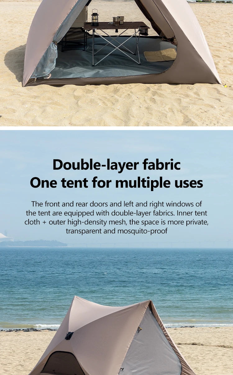 2-4 Person Camping Tent Quick Setup, Waterproof Windproof Sun Protection, Lightweight Portable for Beach Hiking, 210D Oxford