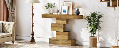 Tribesigns 42.5" Farmhouse Console Table, Narrow Wood Sofa Table Behind Couch with Geometric Base, Industrial Entryway Accent Ta