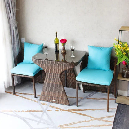 Balcony Rattan Garden Furniture Set 3-piece Courtyard Terrace Outdoor Round Table and Chairs Patio Leisure Table and Chairs B