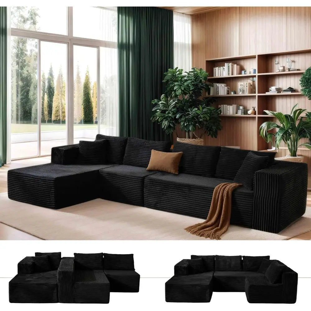 Oversized L-Shaped Memory Foam Sleeper Sectional Sofa