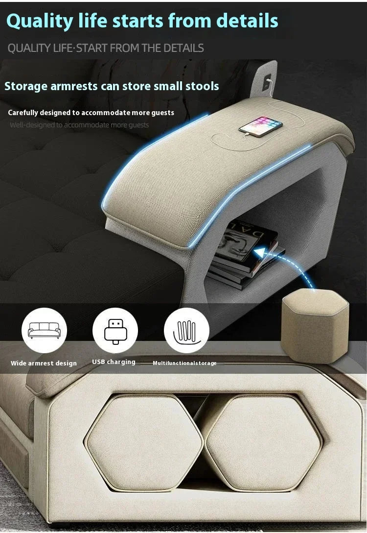 Linlamim Fabric Sofa Set Furniture Living Room Sofa Set with USB and Stools / Big U Shape Cloth Couch Sofas for Home Furniture