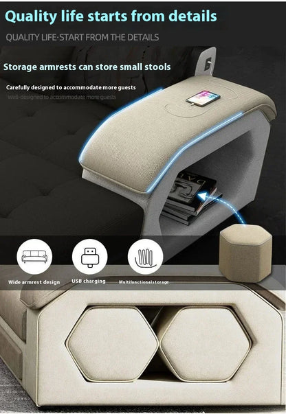 Linlamim Fabric Sofa Set Furniture Living Room Sofa Set with USB and Stools / Big U Shape Cloth Couch Sofas for Home Furniture