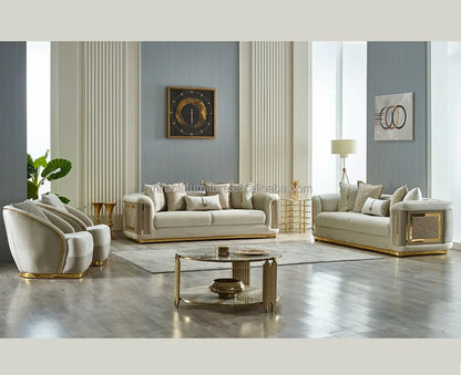 -Modern Luxury Comfortable Living Room Sofa Set Stainless Steel Seat Velvet Sofa Home Hotel Living Room Furniture