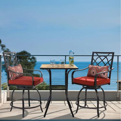 2 Pieces Patio Swivel Bar Stools Outdoor Metal Bar Height Bistro Chairs with Seat Cushion Armrest for Backyard Patio Lawn Garde