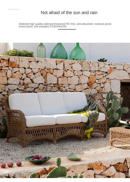 Outdoor PE Rattan Garden Chairs Balcony Courtyard Garden Waterproof Sofa Chair Outdoor Terrace Leisure Chair Outdoor Furniture A