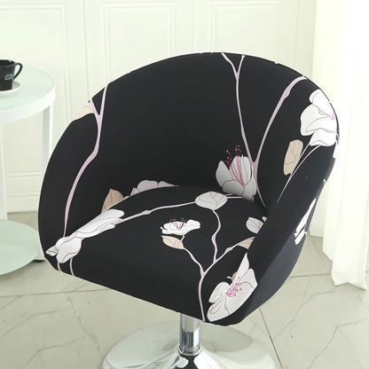 Semi-Circular Print Elastic Bar Low Back Chair Cover Dustproof for Living Room Bedroom Restaurant Hotel Furniture Accessories