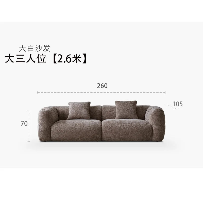 Large Retro Lounge Lazy Sofa Modern Chenille Apartment Living Room Cream Tofu Blocks Style Fabric Armchairs Home Furniture