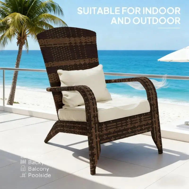 Patio Chair, Rattan Wicker, Soft Cushions, Tall Curved Backrest - Comfortable Outdoor Seating for Relaxation and Style