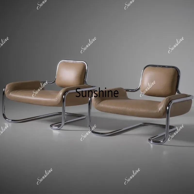 Nordic hardware leather bending chair simple living room balcony back chair