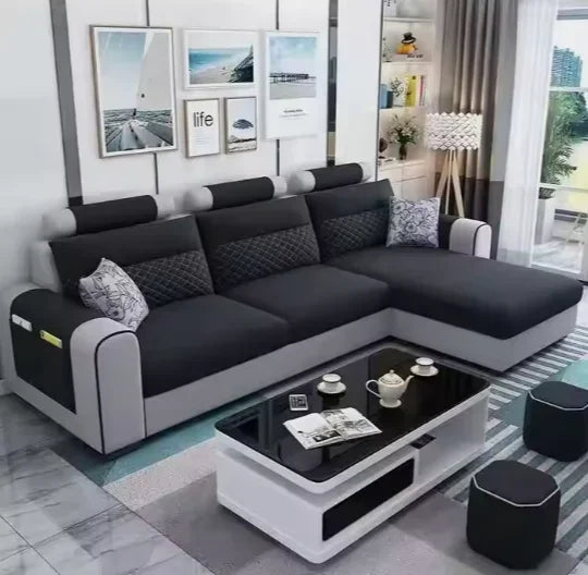 Newest Design Cloth Art Sofa Small Family Sitting Room Furniture Removable and Washable Corner Three Seat Fabric