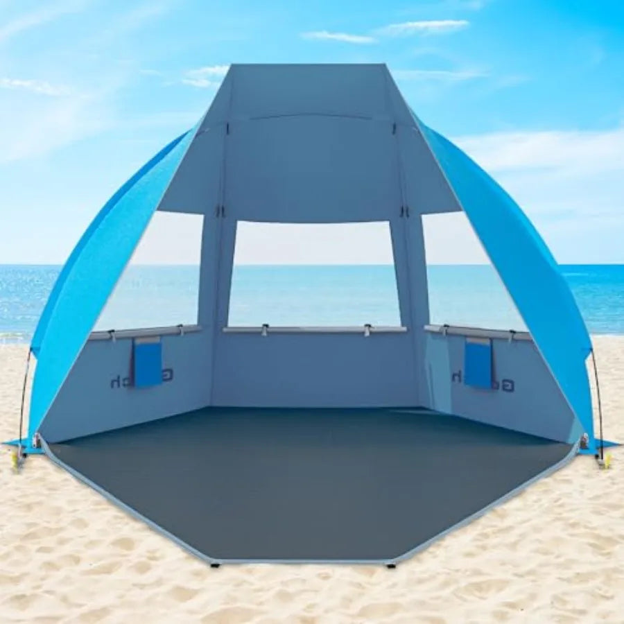 Portable Beach Tent for// with UPF 50+ UV Protection Lightweight and Foldable Sun Shelter with 5 Sand Bags Easy Setup Windproof