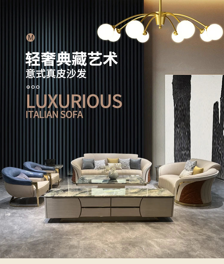 *Italian light luxury leather sofa post-modern model room large apartment high-end