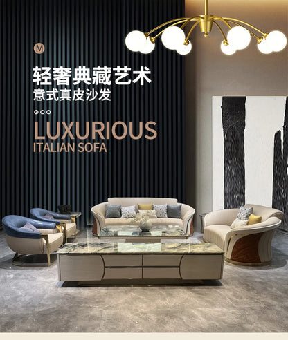 *Italian light luxury leather sofa post-modern model room large apartment high-end