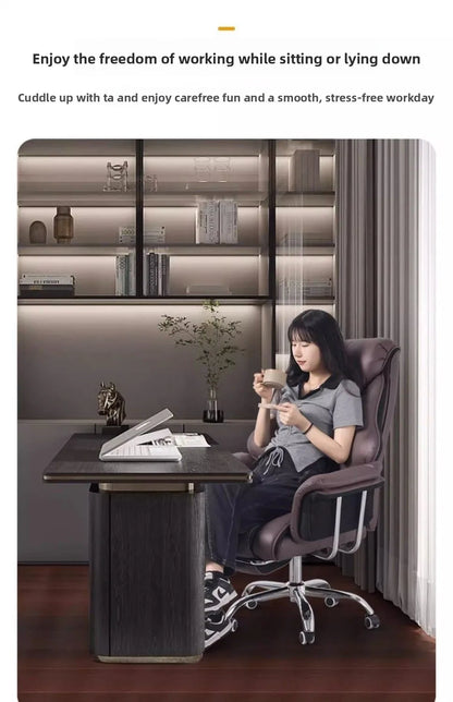 Ergonomic Reclining Office Chair with Footrest PU Leather Executive Swivel Computer Desk Chair Aluminum Base for Home Office