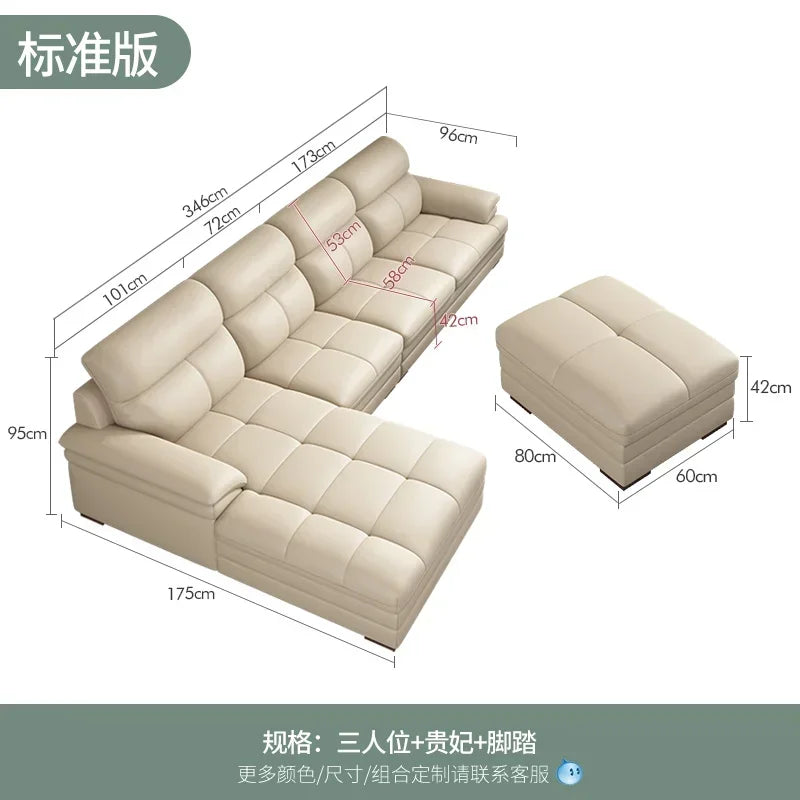 G80 Leather sofa modern simple living room first layer cowhide combination latex straight row corner