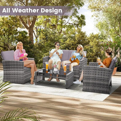 Outdoor Rattan Sofa Sectional Set with Cushions, Perfect for Patio, Garden, and Balcony Conversations