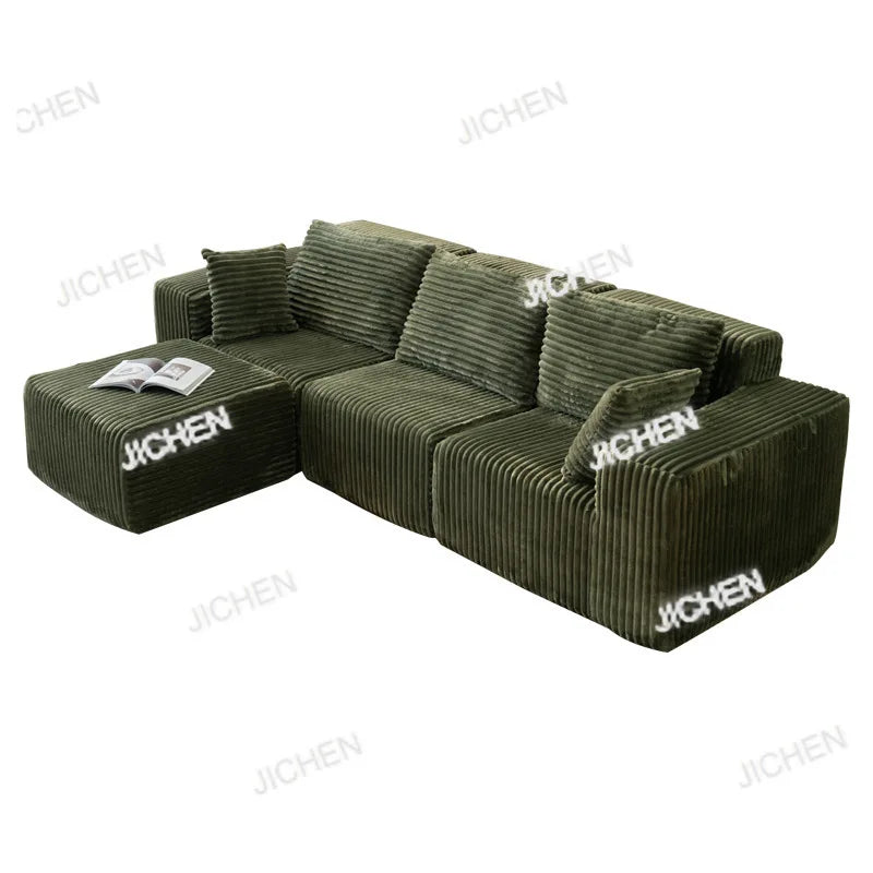 XJQC Living Room Compression Sofa Corduroy Combination Module Modular L-shaped Multifunctional Boneless Compression Sofa Chair