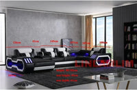 Modern LED Lighted Sofa Set with Recliner, Adjustable Headrest & Console | Luxury Leather Sectional Couch | Futuristic Furniture
