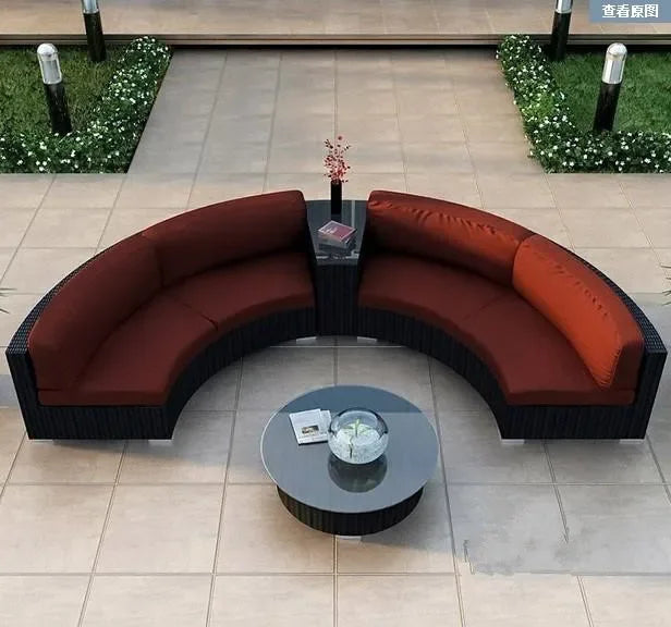 Outdoor rattan chair round sofa coffee table combination hotel reception rattan sofa terrace balcony semi-circular curved