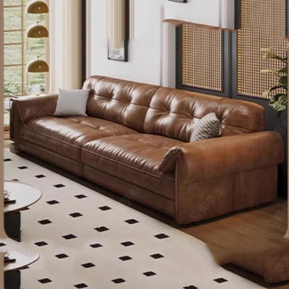 Minimalist Brown Sleep Sofa Faux Leather Designer Loveseat Lazy Sofa Couch Cloud Divano Da Soggiorno Living Room Furniture