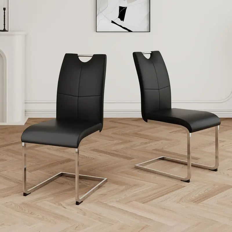 Set of 2 Chrome Metal Finish Side Chairs, Gray-Taupe Faux Leather Upholstery, Casual Dining Furniture