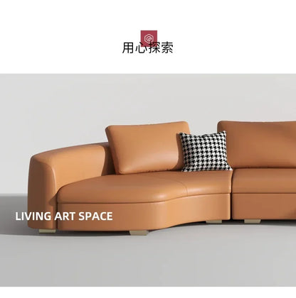 Italian Minimalist Circular Curved Leather Sofa Large Apartment Living Room Corner Leather Sofa