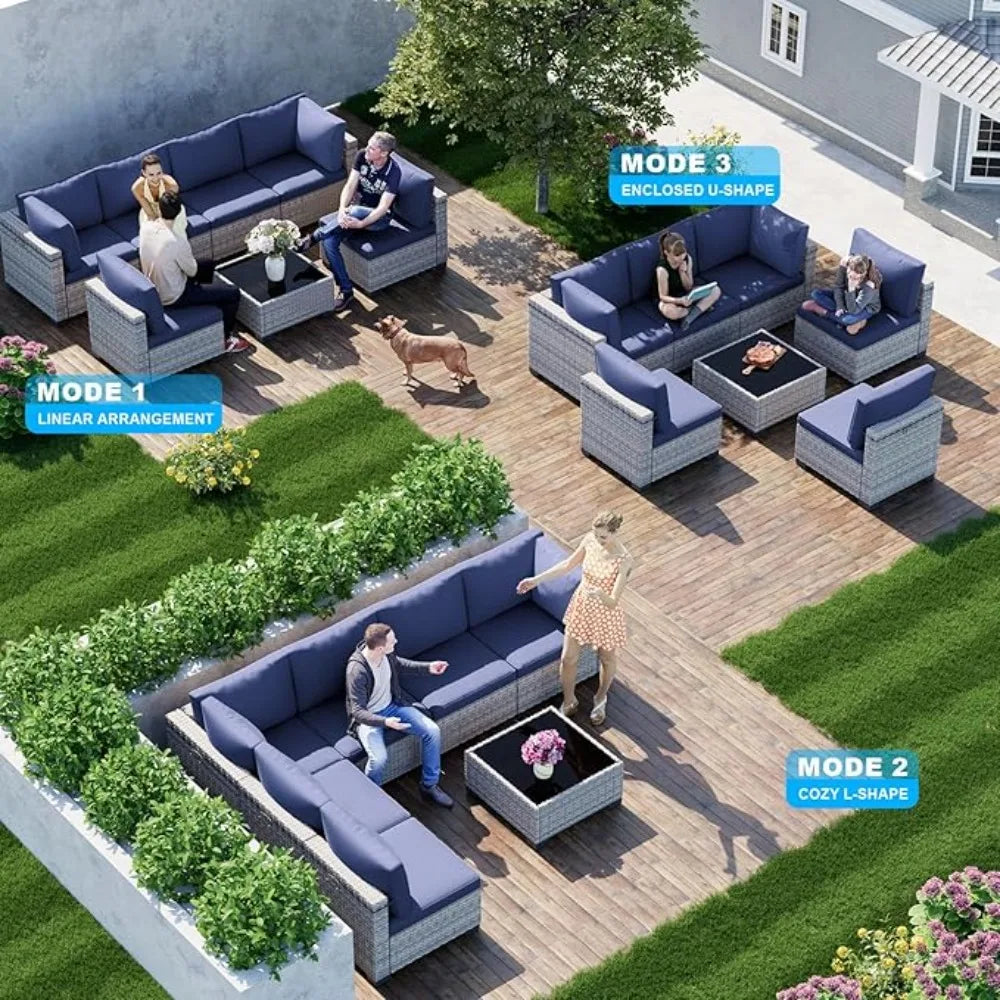 7 Piece Garden Furniture Set, Outdoor with Thick Cushions, Modular Rattan Garden Sofa, Anti-Rust Frame, Garden Furniture Set