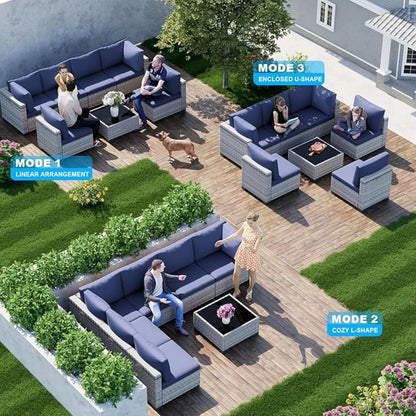 7 Piece Garden Furniture Set, Outdoor with Thick Cushions, Modular Rattan Garden Sofa, Anti-Rust Frame, Garden Furniture Set