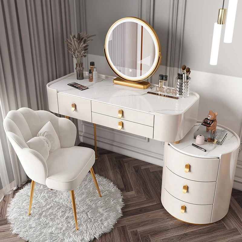 Solid wood new dresser glass bedroom modern simple style light luxury Internet celebrity small makeup table rock slab makeup