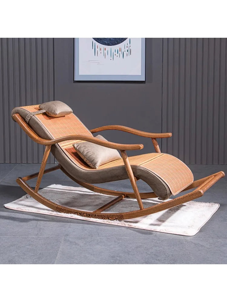 Redwood rocking chair, new Chinese style chicken wing wooden lounge chair, solid wood home balcony leisure chair